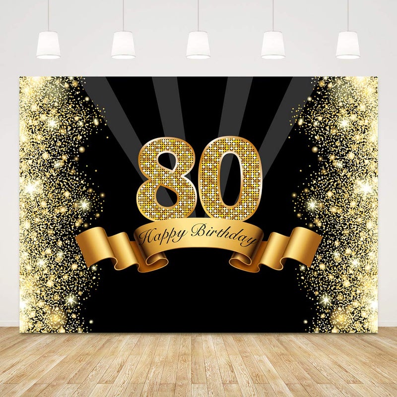 Ticuenicoa Happy 80th Birthday Backdrop Gold 80 Birthday Background 7x5ft Glitter 80th Birthday Backdrops for Party Photography 80 Years Old Decor Eighty Birthday Party Banner 80 Photo Booth Props - Image 1